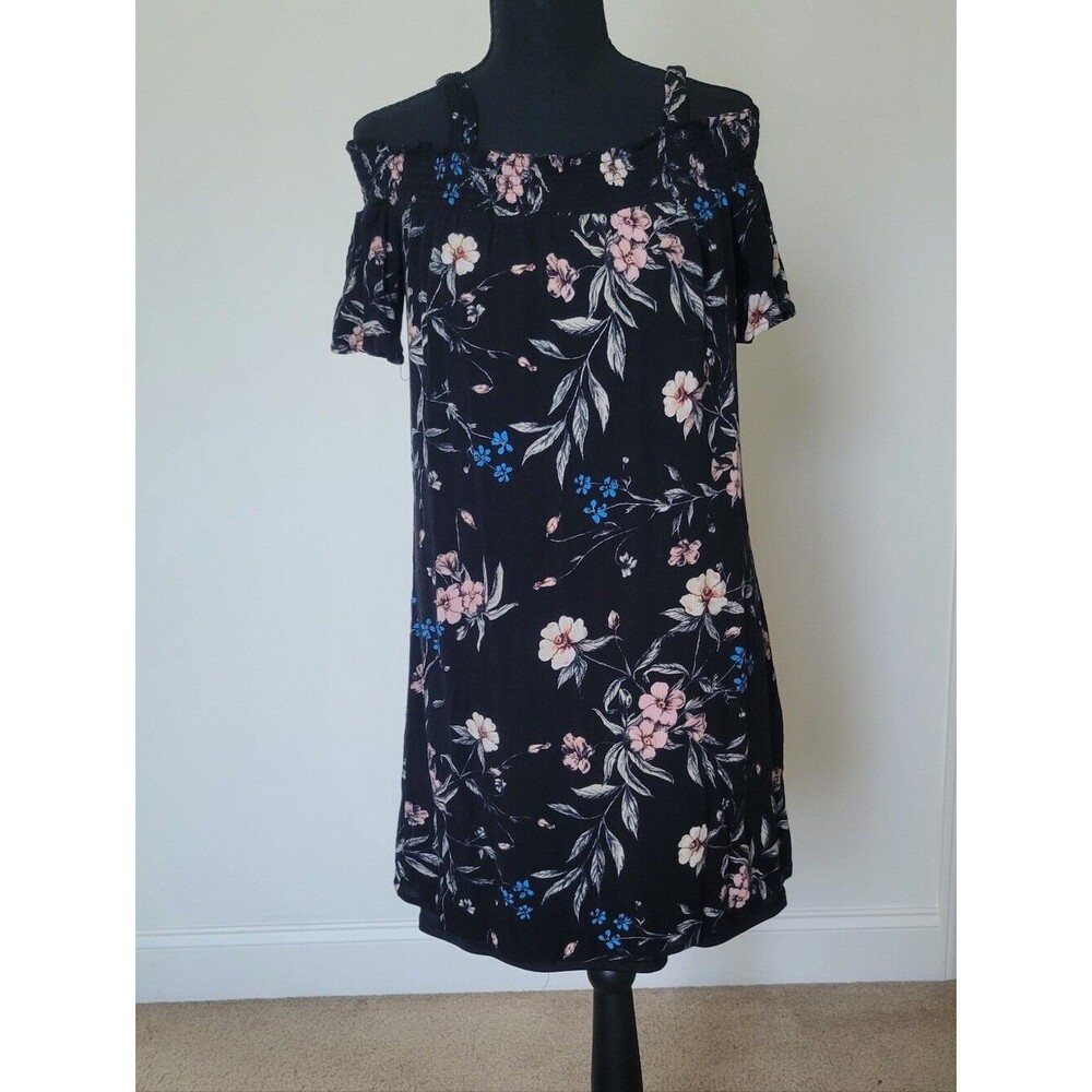 As U Wish Dark Romantic Floral Cold Shoulder Mini Dress Size M